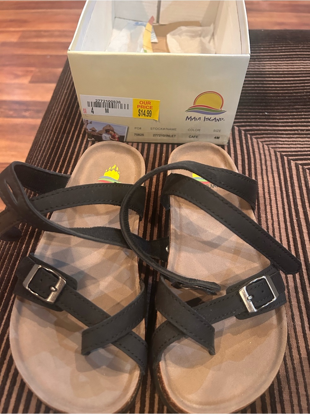 Maui Island Kids Black Strappy Buckle Sandals